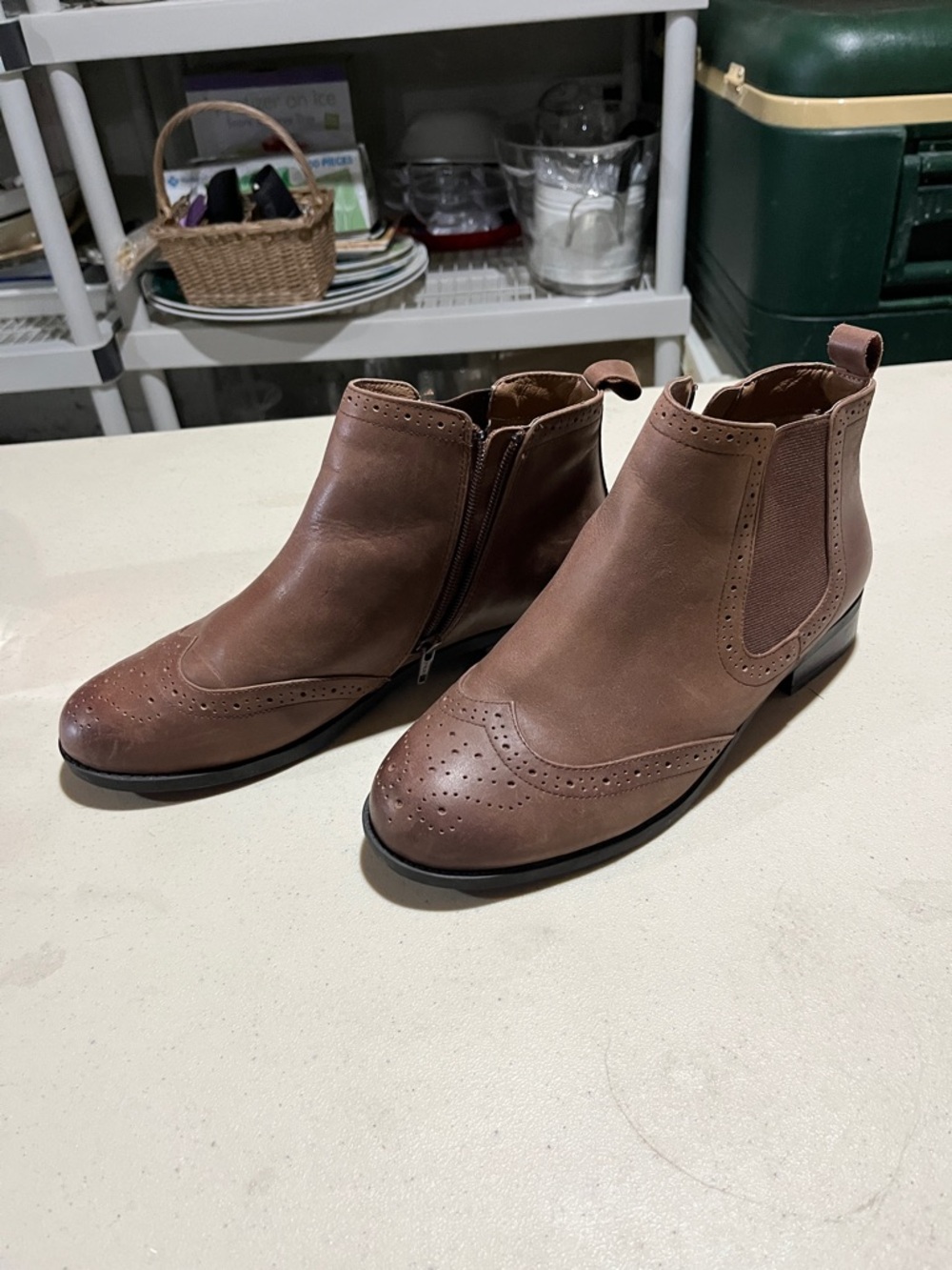 Vionic Brown Leather Wingtip Chelsea Ankle Boots